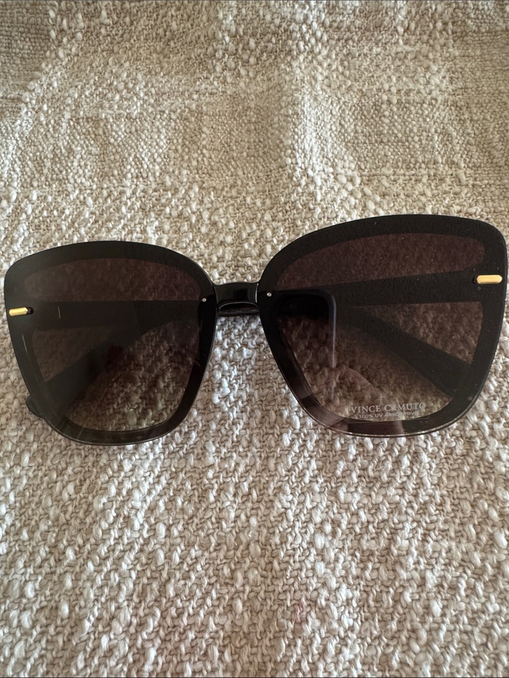 Vince Camuto Black Square Gradient Lens Sunglasses with Gold Accents